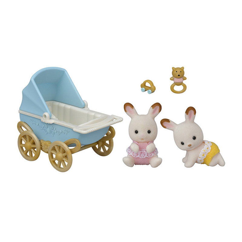 Les jumeaux Lapin Chocolat et la poussette double