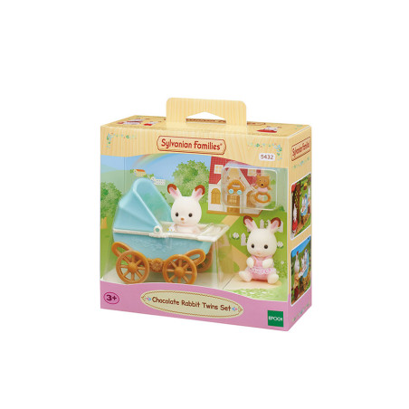 Les jumeaux Lapin Chocolat et la poussette double de Sylvanian Family - 1