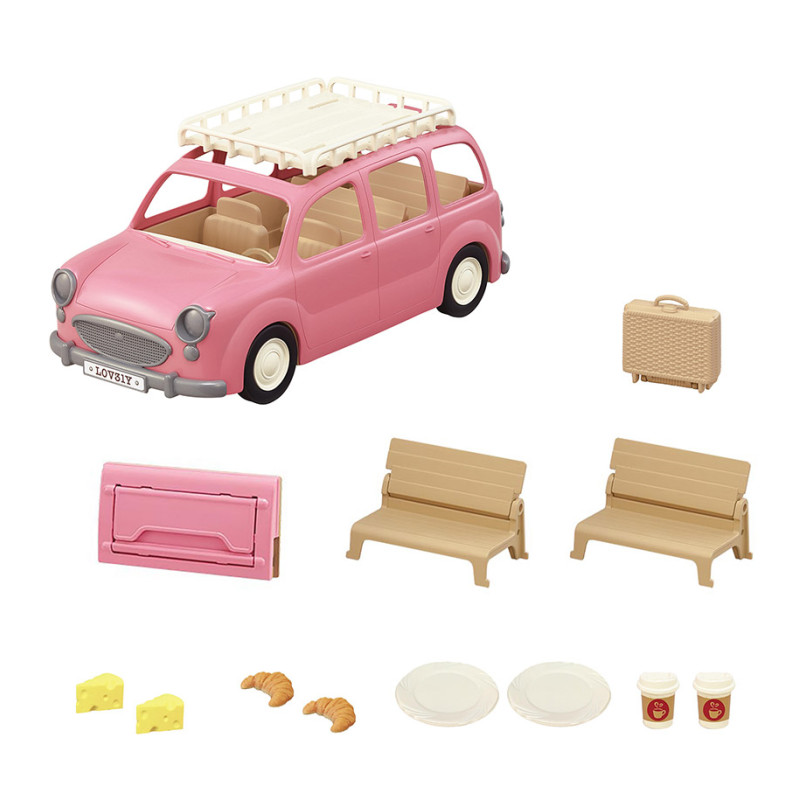 Le monospace rose et set de pique-nique