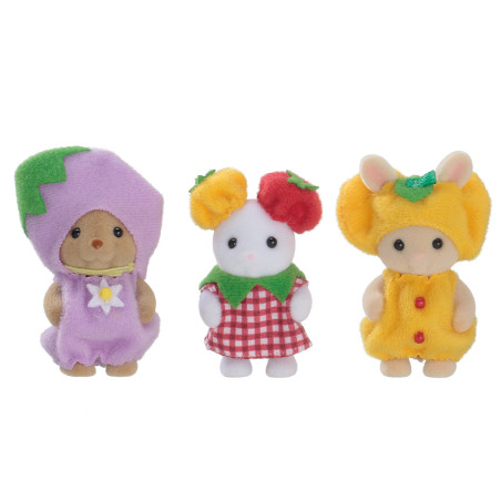 Le trio des bébés en costumes de légumes de Sylvanian Family