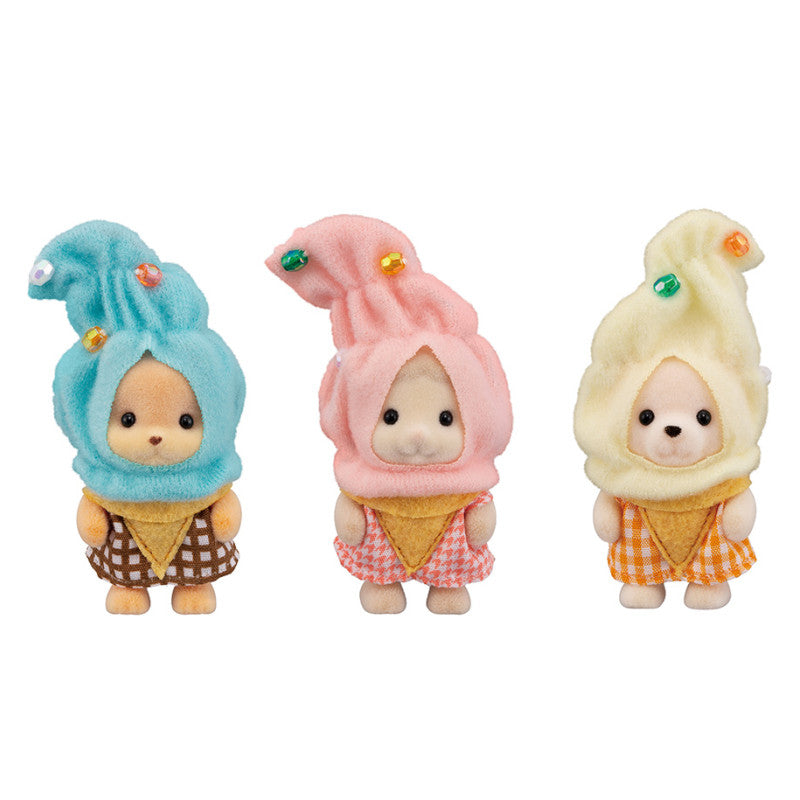 Le trio des bébés en costumes de crèmes glacées